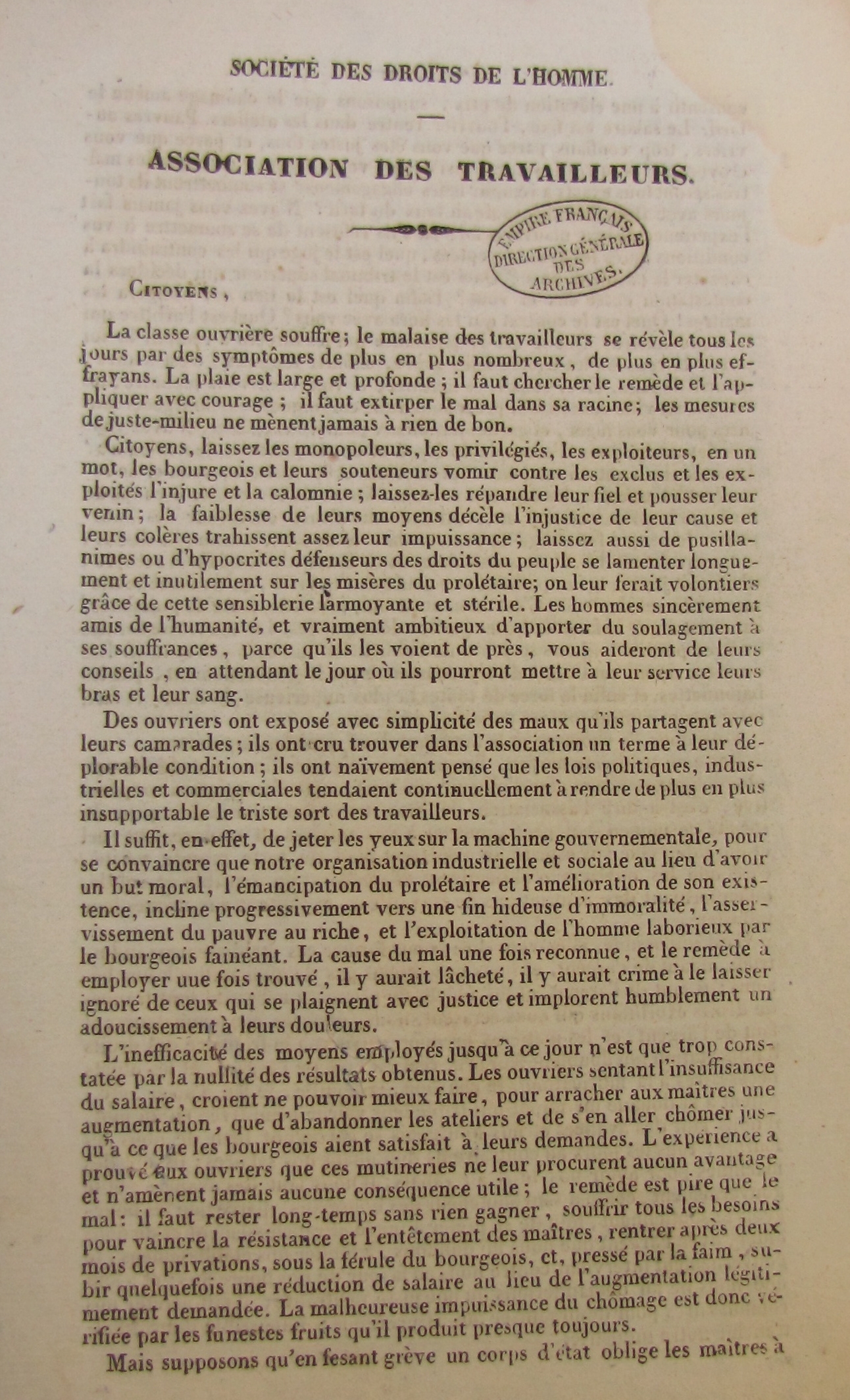 Marc Dufraisse, Association des travailleurs, 1833